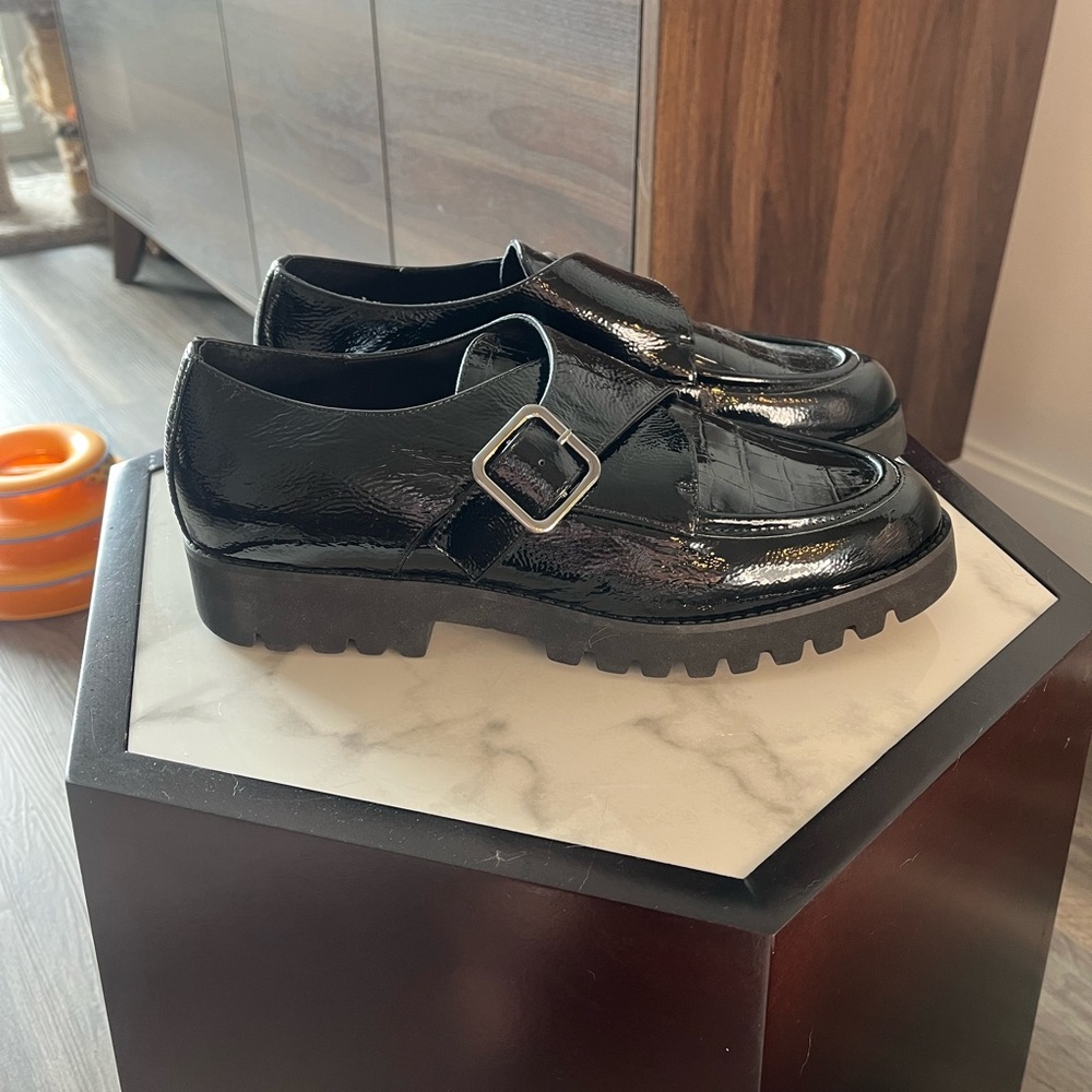 New Donald J. Pliner Elody Monk Strap in Black Patent Leather Loafer  10